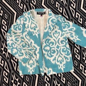 Turquoise Vintage Painted Pony Cotton Open Blazer